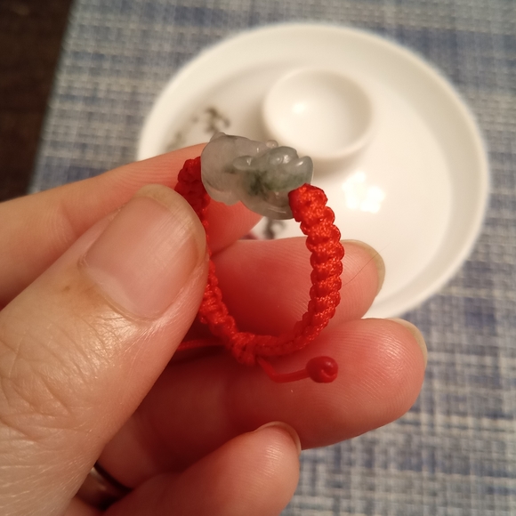 Certified Burmese Jadeite Pixiu Red String Ring - Picture 6 of 12